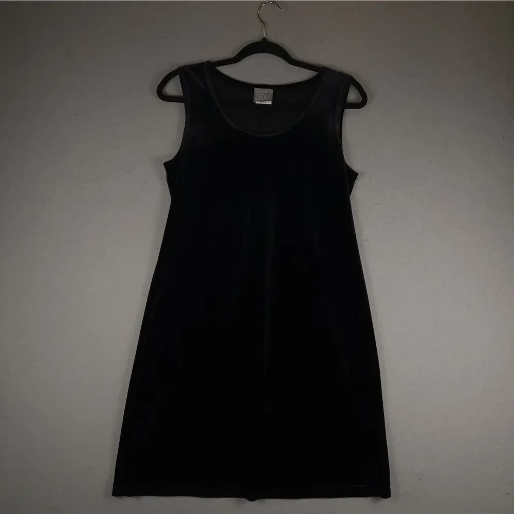 Rabbit Designs Womens 8P Dress Black Velvet Midi‎ Pullover Sleeveless Shift